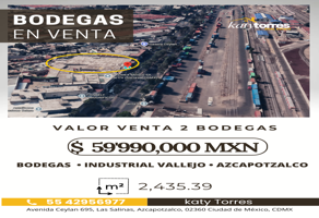 Foto de bodega en venta en Industrial Vallejo, Azcapotzalco, DF / CDMX, 30288198,  no 01